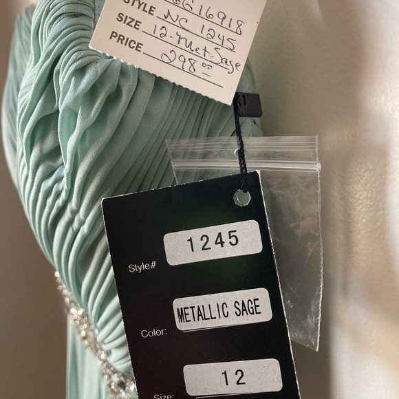 Metallic Sage Prom Dress - Picture 5 of 8